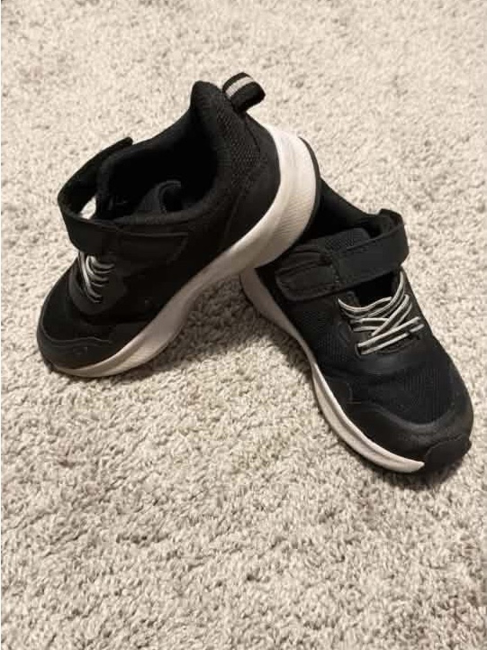 Athletic Works Black and White Kids Sneakers with Hook-and-Loop Strap